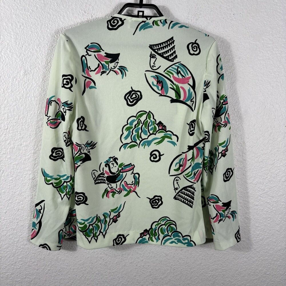 Vintage 80s Blazer Top Size M‎ Multicolor Artsy Faces Polyester Long Sleeve